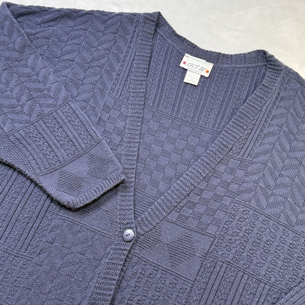 Vintage Act III Textured Knit Cardigan Sweater USA Blue Button Front Womens M